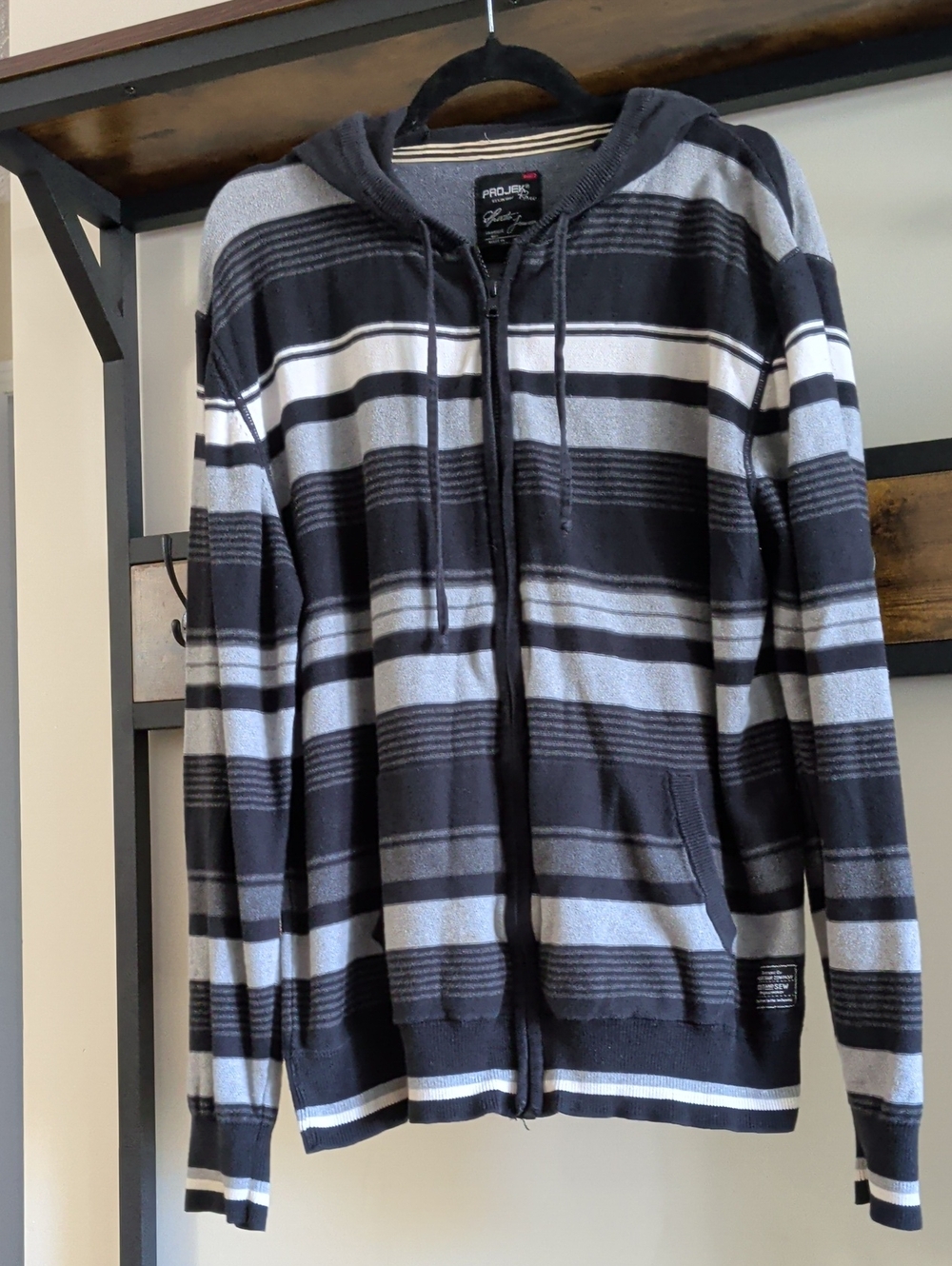 Men’s Black & Gray Striped Zip Hoodie Sweater Projek Raw